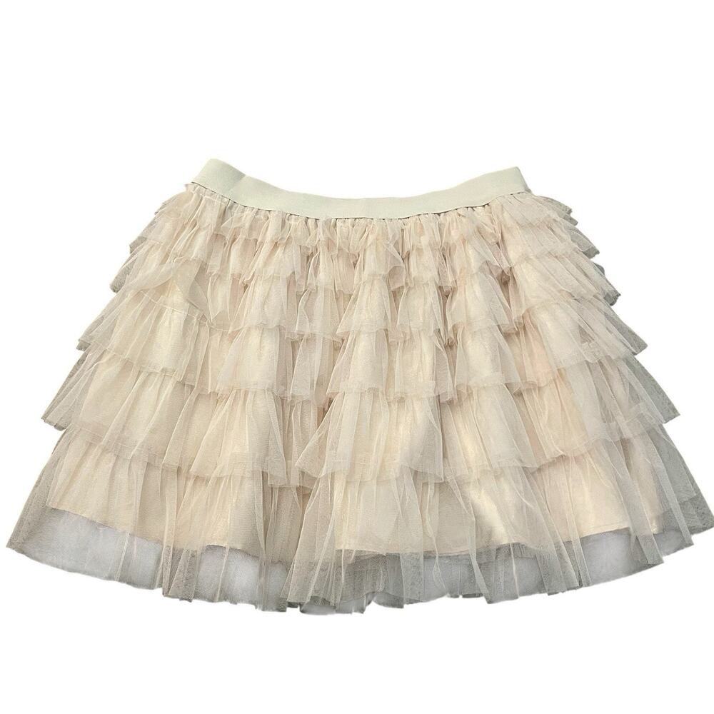 Tulle Tiered Mini Skirt Large Beige Pull On Coquette Balletcore Fit And Flare